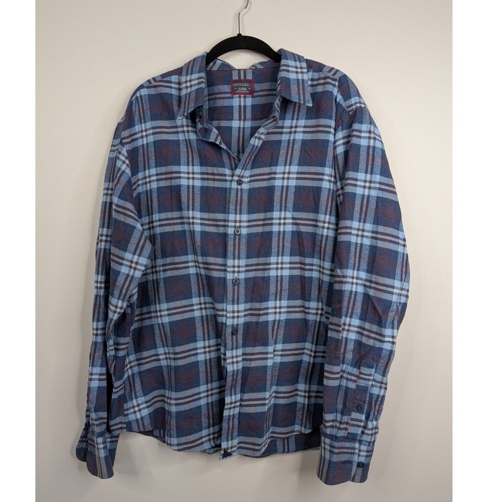 UNTUCKit Barrington Flannel Shirt Mens XL Blue Plaid Excellent Cotton Casual